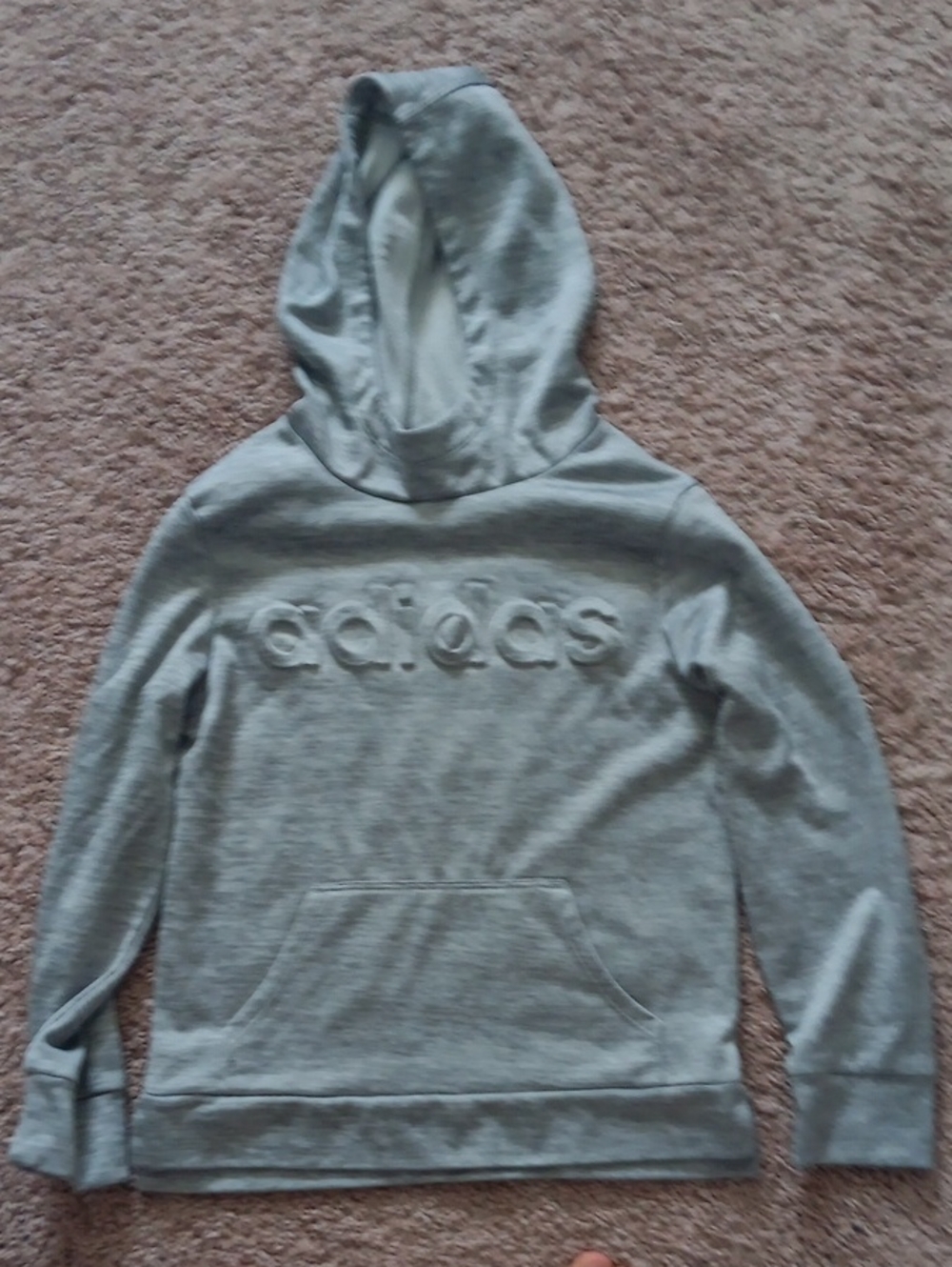 adidas Heather Gray Embossed Logo Hooded Sweatshirt